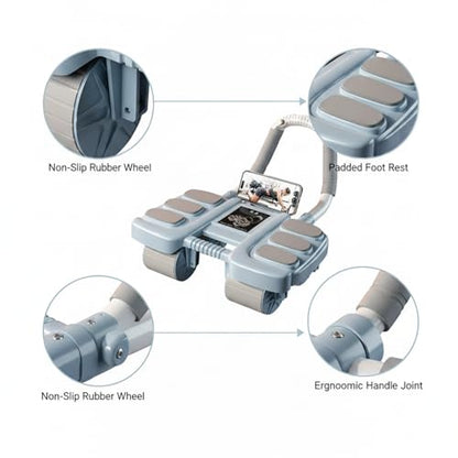 Four Wheel Ab Roller with Knee Pad, Stable Motion Trainer for Home Use, Non-Slip Rubber Wheels