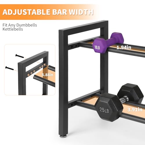 Dumbbell Rack 2 Tier 19.7 IN Adjustable Weight Rack For Home Gym, 300LB Total Capacity, 150LB Per Shelf Heavy Duty Dumbbell And Kettlebell Storage Stand, Stable Space Saving Rack (Rack Only)