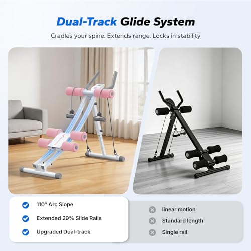 MERACH Ab Machine, Adjustable Dual Track Ab Trainer, Ab Workout Equipment - color: WHITE&PINK