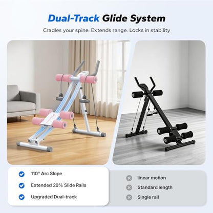 MERACH Ab Machine, Adjustable Dual Track Ab Trainer, Ab Workout Equipment - color: WHITE&PINK