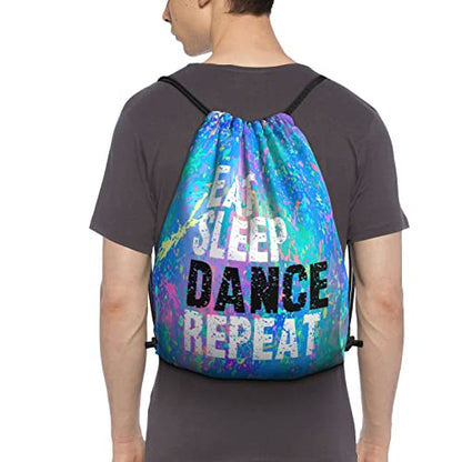 Drawstring Backpack Gym String Bag Sports Drawstring Sackpack For Women Men - color: Eat Sleep Dance Repeat