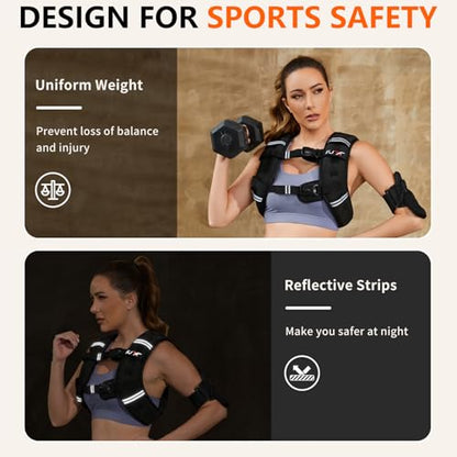 FUFF Weighted Vest Woman, 12 LB Womens Weight Vest for Walking, Strength Training Weight Vests for Female Men, Reflective Stripe Fitness Body Vest for Workout Running Jogging (Black)