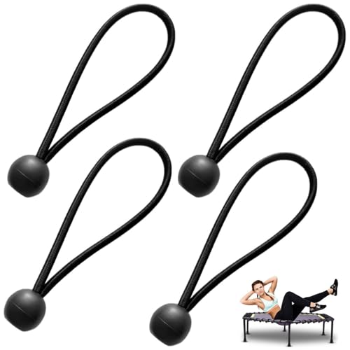 4 Pack Rebounder Trampoline Bungee Cords Replacement 6 Inch Bungee Balls Black Ball Bungee Elastic Straps for 40"/48" Mini Rebounder Trampoline Mini Trampoline Foldable Fitness Trampoline