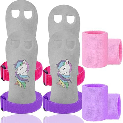 Amrta Gymnastics Grips with Wristbands for Girls 2 Pair - color: Pony&Pink, size: Large