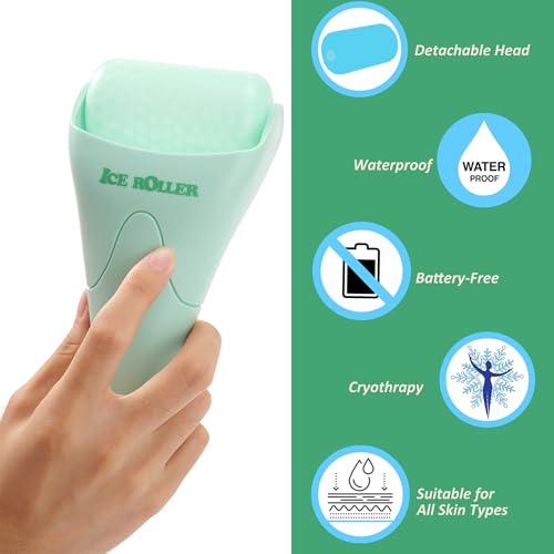 2 Pack Ice Roller for Face and Body Massage, Facial Roller Skin Care Tool for Reduce Wrinkles and Puffiness, Migraine Pain Relief and Skin Tighten, Cold Therapy for Cooling and Calming.(Pink+Green) - color: Green+pink