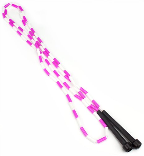K-Roo Sports Rainbow Jump Rope with Plastic Beaded Segmentation, 7-Foot - color: Pink/White