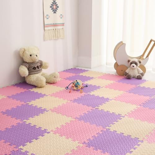 Foam Play Mat, EVA Non-Toxic Interlocking Floor Mats - color: Pink/Beige/Purple, size: 36 Pcs/70.8*70.8