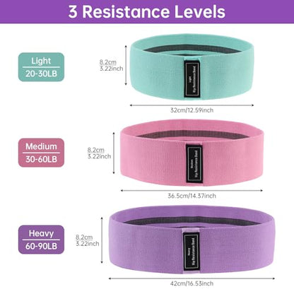 Fabric Resistance Bands for Women - 3 Levels Booty & Leg Workout Bands for Glutes, Thigh Squats Pilates Yoga, Non Slip Exercise Band,Portable Home Gym Set with Bag