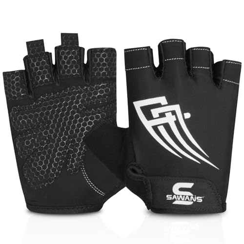 SAWANS Weight Lifting Gym Gloves for Men and Women Workout Training Breathable Lightweight Fitness Gloves Non-Slip Silicone Padded Palm Grip Protection Half Finger Exercise Pull ups