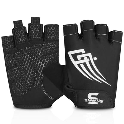 SAWANS Weight Lifting Gym Gloves for Men and Women Workout Training Breathable Lightweight Fitness Gloves Non-Slip Silicone Padded Palm Grip Protection Half Finger Exercise Pull ups
