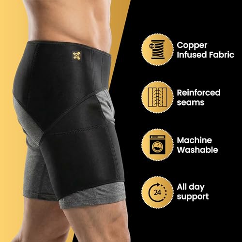CopperJoint Adjustable Hip Brace for Women and Men, Black, One Size-Hip Support Brace for Groin, Hamstring, Thigh,Bursitis & Hip Arthritis, Left or Right Wear, Ideal for Daily Active Use