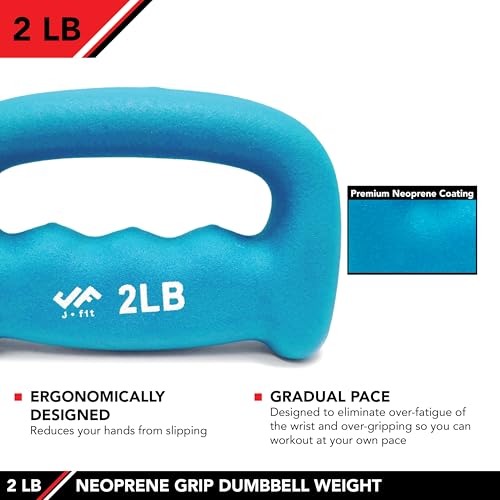 JFIT Neoprene D Grip Dumbbells - Single Weights 1LB-5LB - Premium Non-Slip, Hand Weights, Ergonomic Design - style: 2 Pound