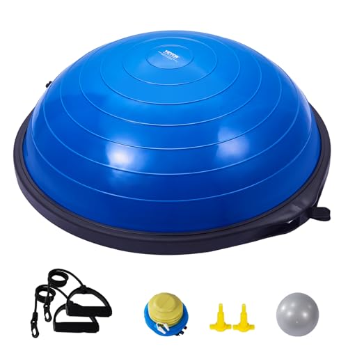 VEVOR Half Exercise Ball Trainer, 23/26 inch Balance Ball Trainer, 1500lbs Capacity Stability Ball, Yoga Ball with Resistance Bands & Foot Pump, Strength Fitness Ball for Home Gym Full Body Workout - color: 26" Ripple Blue