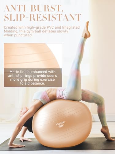 PhysKcal Yoga Ball for Exercise, Pilates Set, 4 Sizes Fitness Ball for Workout, Birthing, Pregnancy, Physical Therapy- Pump Included