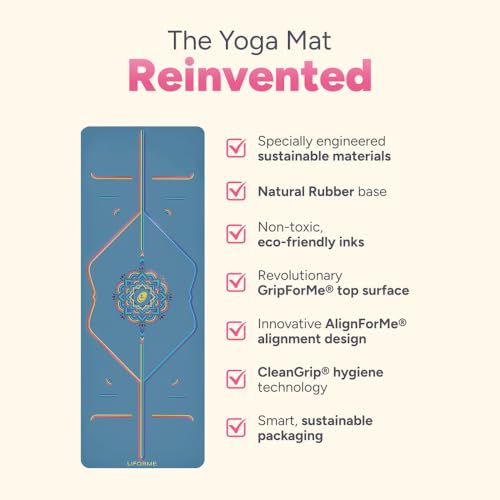 Liforme Travel Yoga mat – Patented Alignment System, Warrior-Like Grip, Non-Slip, Eco-Friendly, Ultra-Lightweight and Sweat Resistant, Made with Natural Rubber - color: Blue Sky