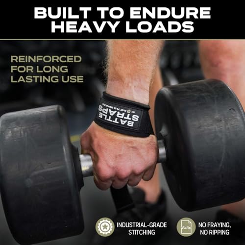 Battle Bunker Lifting Straps for Weightlifting – Padded Wrist Straps for Deadlifts & Pull-Ups – Reduce Wrist Pain, Improve Grip Strength & Lift Heavier – Gym Straps for Strength Training - color: Black