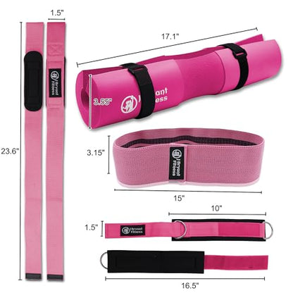 J Bryant Barbell Pad Set with 2 Ankle Straps for Cable Machines Hip Resistance Band Weight Lifting Straps Thick Cushion Hip-Thrusts Pad with Carry Bag for Squats Bench Press Workout - color: pink set