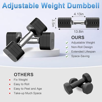 Hezeyferg 30.8LB Adjustable Dumbbell Set, Each Adjustable Weight Dumbbell with 6 Levels 4.4/6.6/8.8/11/13.2/15.4lb, Hand Weights Set for Men/Women Home Gym Exercise Workout - color: Black
