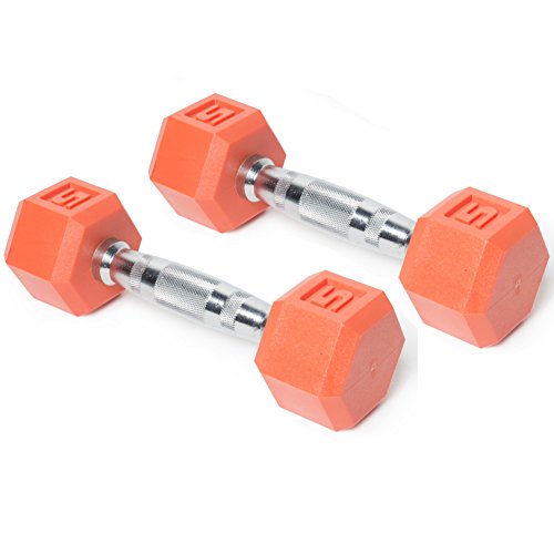 CAP Barbell Color Coated Hex Dumbbell Weights with Contoured Chrome Handle - color: Orange 5-Pound Pair, size: Medium