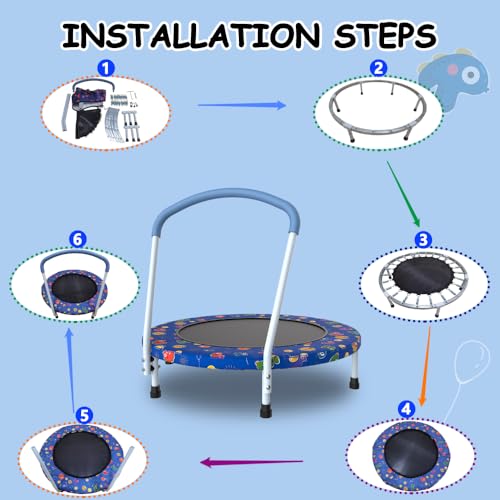 Kids Trampoline with Handle for Toddlers 1 Year and Up, Indoor Outdoor Mini Rebounder with Safety Enclosure, Fun Exercise for Balance and Coordination