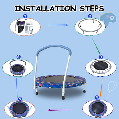 Kids Trampoline with Handle for Toddlers 1 Year and Up, Indoor Outdoor Mini Rebounder with Safety Enclosure, Fun Exercise for Balance and Coordination