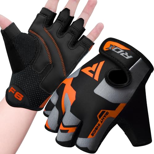 RDX Weight Lifting Gloves Women Fitness Workout, Anti Slip Padded Palm Grip Protection, Elasticated Breathable, Powerlifting Gym Bodybuilding Strength Training, Half Finger, Cycling Calisthenics - color: Orange, size: Medium
