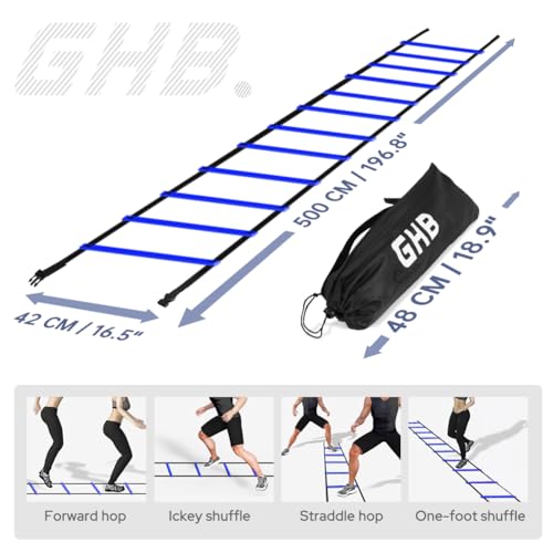 GHB Pro Agility Ladder Agility Training Ladder Speed 12 Rung 20ft with Carrying Bag - color: Blue-2 Pack