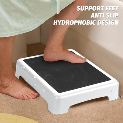 Short Step Stool,Bath Shower Step Stool,Non Slip Step Platform,Portable Step Riser with Anti Slip Mat,for Car, Bed, Door, Stair, Bathroom, White Gray