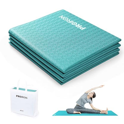 PROIRON Foldable Yoga Mat 0.24"/0.16" for Home Workout & Travel, Non Slip Travel Yoga Mats with Carry Bag, Packable Yoga Mat for Home Gym, Pilates, Fitness,Stretching - color: (0.16" PVC) Turquoise