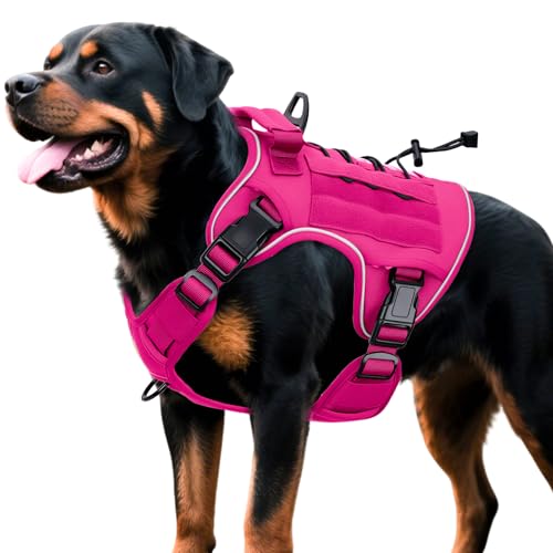 Heavy-Duty Tactical Dog Harness for Large Dogs, No Pull Adjustable Reflective Pet Vest with Molle System, K9 Military-Grade Control for Service Training, Outdoor & 10+ Breeds, Hot Pink, X-Large - color: Hot Pink, size: XL: Neck: 25-29'', Chest: 32-36''