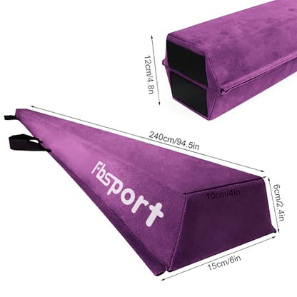 FBSPORT 8ft/9ft/9.5ft Balance Beam Folding Gymnastics Beam Foam Balance Floor Beam Equipment for Kids Adults, Suede Cover Anti Slip Base with Carry Bag for Home School Gym Training