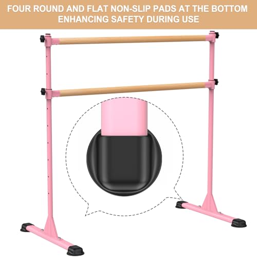 Freestanding Height Adjustable Ballet Barre - color: 4ft (Wood Crossbar, Pink)