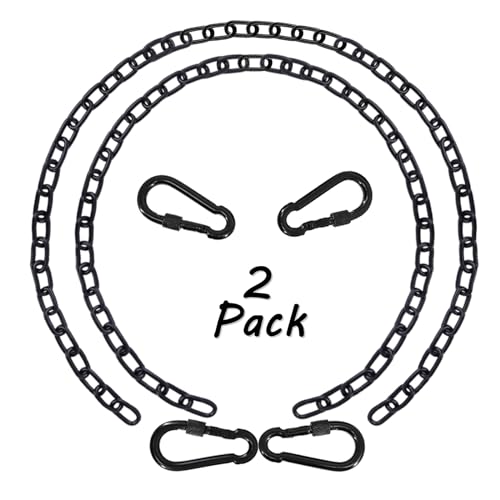 2 Pack 83in Hanging Swing Chain with 4 Carabiners, 660LB Capacity Hanging Kits Heavy Duty Hanging Chair Hardware for Hammock Swing Hanging Chair Punching Bags Sandbag Indoor Outdoor Yoga Gym (Black) - color: Black, size: 2 Pack 83inch