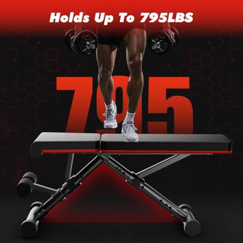 Sweetcrispy Adjustable Weight Bench for Home Gym, Foldable Incline Workout Bench Press with 795 LBS Weight Capacity, Strength Training Fitness Equipment for Full Body Exercise