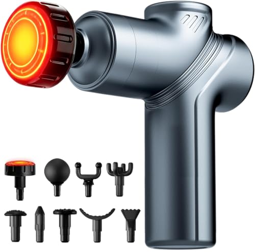 LEERCON Massage Gun with Heat, Deep Tissue Back Massage Gun for Pain Relief - color: E-blue-5 Heads(with 1 Heat Head)