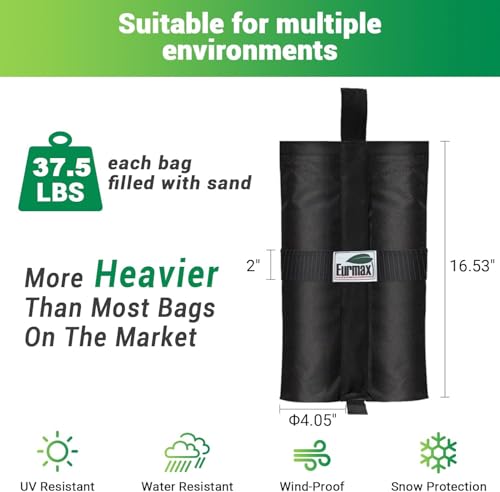 Eurmax USA 4-Pack 150LBS Capacity Universal Canopy Weight Bags,Heavy Duty Windproof Sandbags with All-Around Wrap Design,Ultimate Stability for Pop Up Tent,Shelter in High Winds(Sand Not Included) - color: 4pcs black