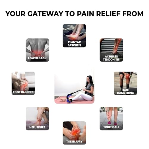 Foot and Calf Stretcher - Stretching Strap for Plantar Fasciitis, Achilles Tendonitis, Heel Spurs, Foot Drop, & Hamstring, Versatile Stretch Strap Used as Leg stretcher, Hamstring Stretcher and Foot Stretcher