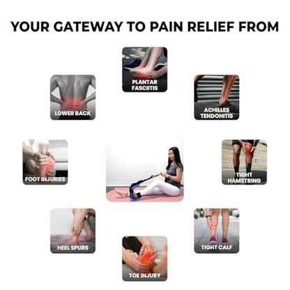Foot and Calf Stretcher - Stretching Strap for Plantar Fasciitis, Achilles Tendonitis, Heel Spurs, Foot Drop, & Hamstring, Versatile Stretch Strap Used as Leg stretcher, Hamstring Stretcher and Foot Stretcher