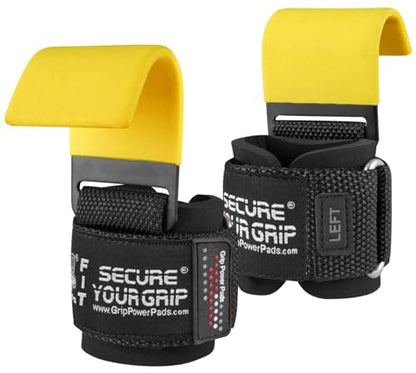 Weight Lifting Rod Hooks Heavy Duty Wrist Wraps Power Weight Lifting Training Gym Grips Straps Set of 2 - color: Yellow, size: WOMEN-Wrist Size Small/Medium
