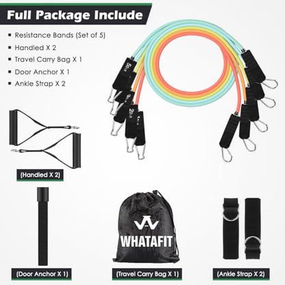 WHATAFIT Resistance Bands with Handles, 5-Level Exercise Bands for Workout - color: Macaron-01