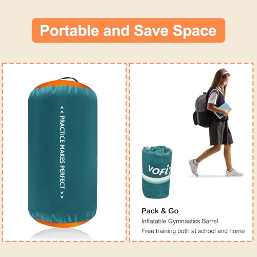 VOFiTNY Gymnastics Air Barrel Tumbling Equipment Back Handspring Trainer - color: Green/Orange NoPump, size: 4'L x 2.5'D