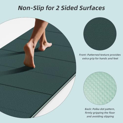 HAHE Foldable Yoga Exercise Mat, 74"Lx32"Wx1/3"Thick, TPE Workout Mat - color: Dark Green+Light Green
