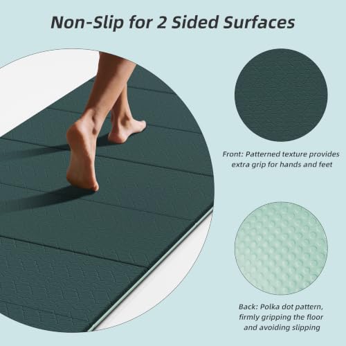 HAHE Foldable Yoga Exercise Mat, 74"Lx32"Wx1/3"Thick, TPE Workout Mat - color: Dark Green+Light Green