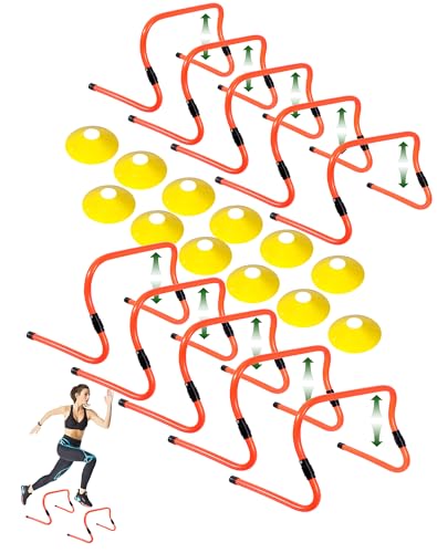 Agility Hurdles,9"-12.6" Adjustable Speed Training Hurdles for Football, Basketball, Soccer Hurdles Training Equipment Set of 6 Cones Set - color: Orange 10 Pack