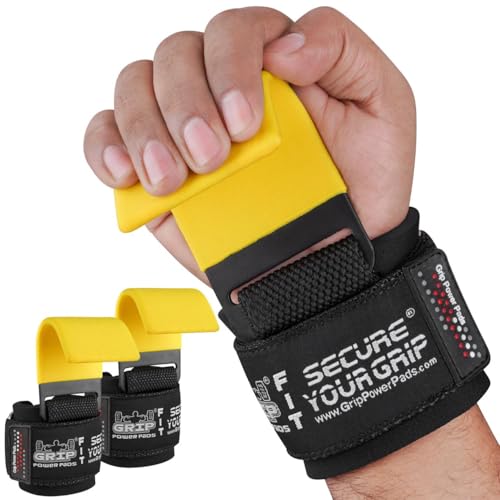 Weight Lifting Rod Hooks Heavy Duty Wrist Wraps Power Weight Lifting Training Gym Grips Straps Set of 2 - color: Yellow, size: WOMEN-Wrist Size Small/Medium