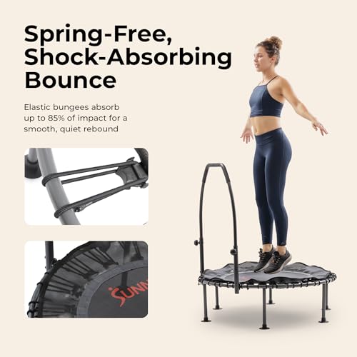 Sunny Health & Fitness 36”/40”/48” Bungee Exercise Trampoline for Adults with Adjustable Foam U-Shaped Handlebar – Home Indoor Cardio, Silent & Low Impact Bounce - size: 40" trampoline