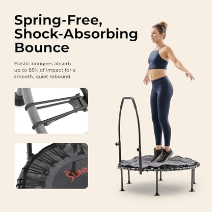 Sunny Health & Fitness 36”/40”/48” Bungee Exercise Trampoline for Adults with Adjustable Foam U-Shaped Handlebar – Home Indoor Cardio, Silent & Low Impact Bounce - size: 40" trampoline