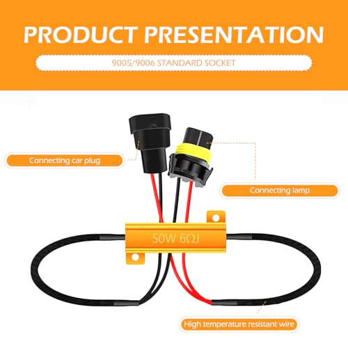 2 PCS Car LED Light Bulb Decoder, 9005/9006 LED Load Resistor Kit, Car Light Bulb Relay Harness Adapter, Anti Flicker Error Decoder, Universal for Most Cars (Black) - color: Black