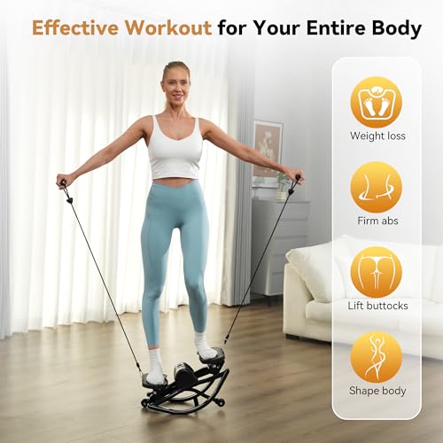 Rock Steppers for Exercise at Home, Portable Mini Stair Stepper with Resistance Bands, Gentle on Knees for Full Body Home Workout & Low-Impact Balance Board, Aerobic Workout Machine Fitness Equipment