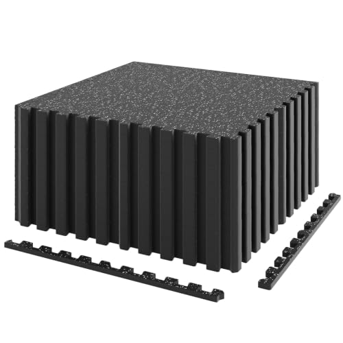 Giantex 24-Pack Interlocking Rubber Gym Floor Mats, 0.39'' Thick 24''x24'' Puzzle Tiles with Border Strips, 96 sq.ft Anti-Slip, Noise-Reducing Flooring for Home Workout Exercise (Black/Gray Speckled) - size: 0.39'' | 24 Tiles | 96 Sq Ft